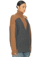 Stella McCartney Oversized Paneled Cable Turtleneck Sweater