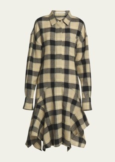 Stella McCartney Plaid Wool Asymmetric Midi Shirtdress