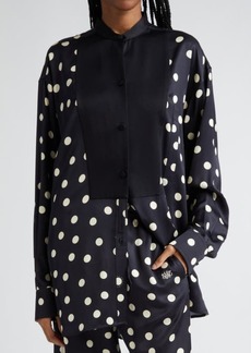 Stella McCartney Plastron Polka Dot Satin Button-Up Shirt