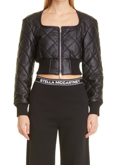 Stella McCartney Quilted Faux Leather Crop Jacket in Black at Nordstrom