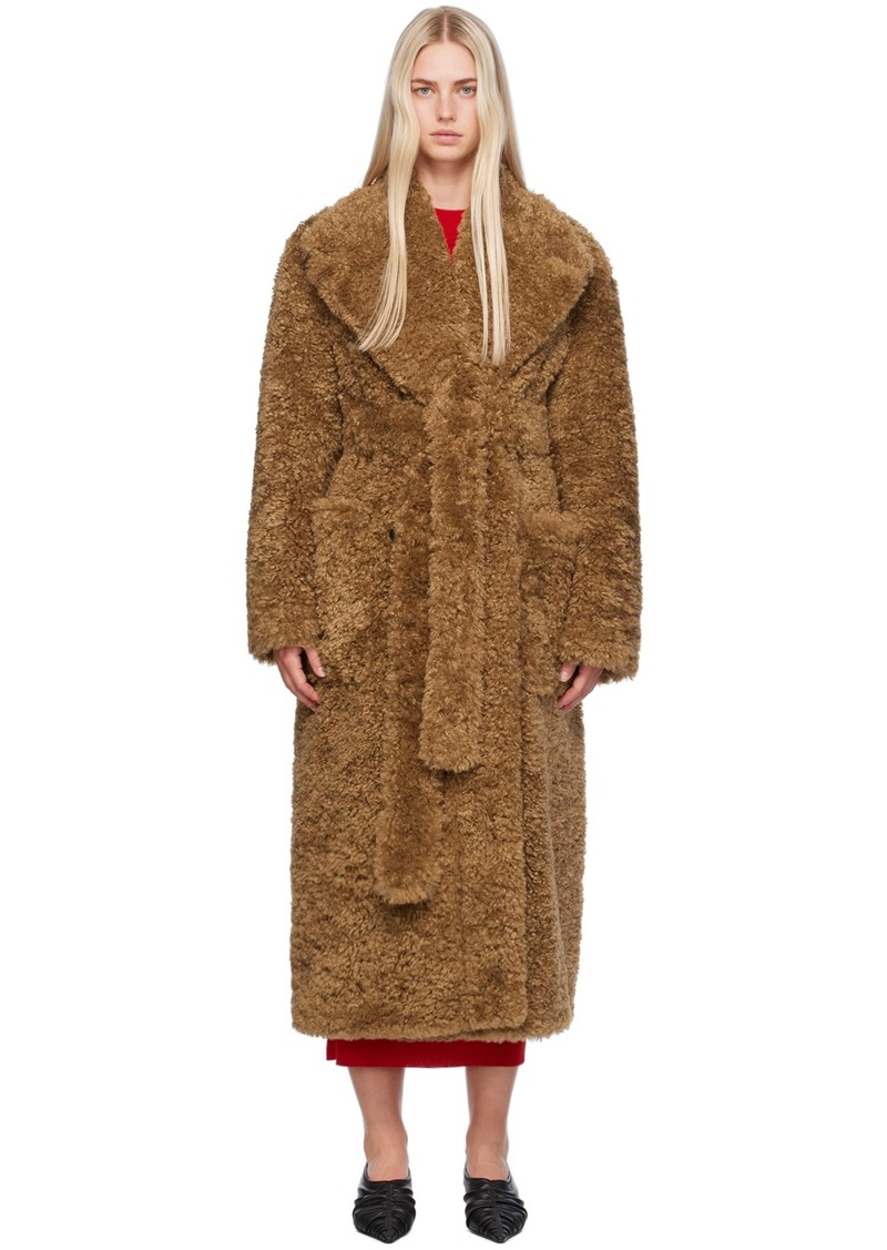 Stella McCartney Tan Belted Plush Teddy Faux-Shearling Coat