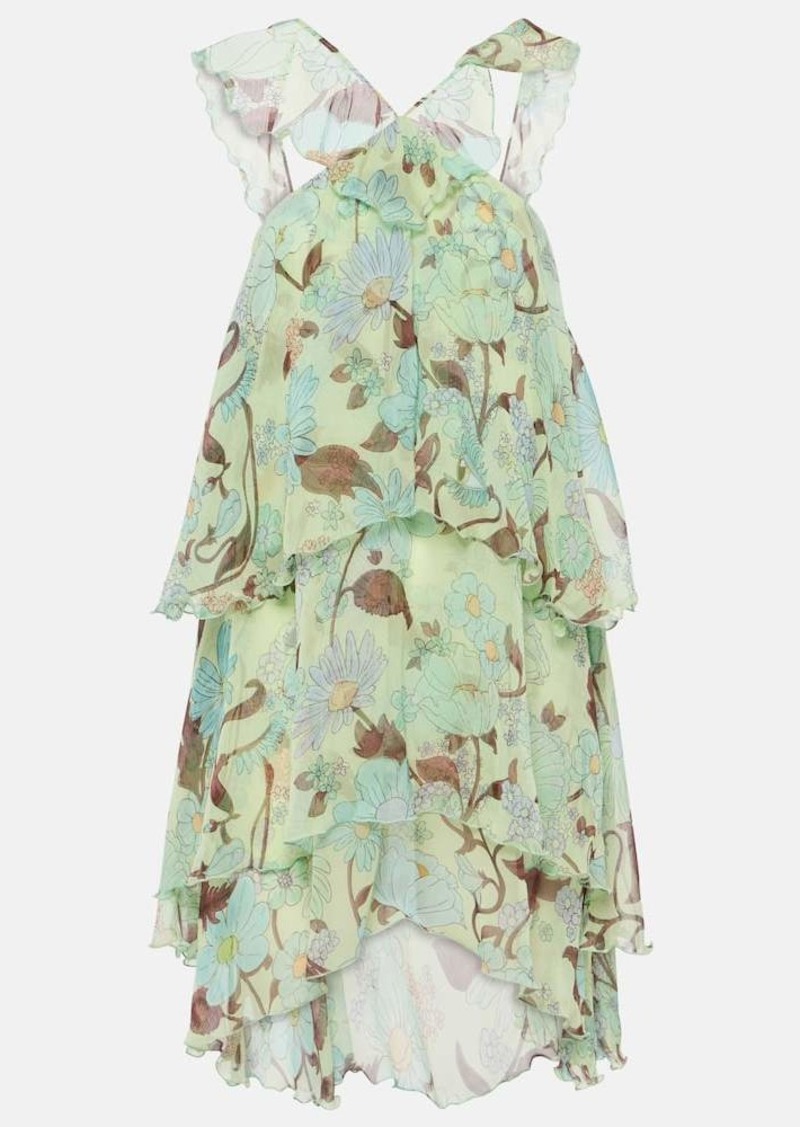 Stella McCartney Tiered printed silk minidress