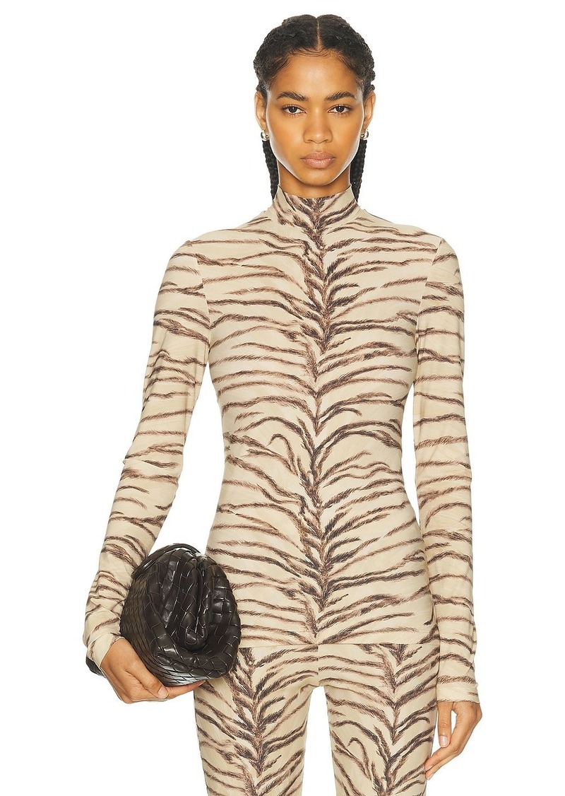 Stella McCartney Tiger Fluid Jersey Turtleneck Top