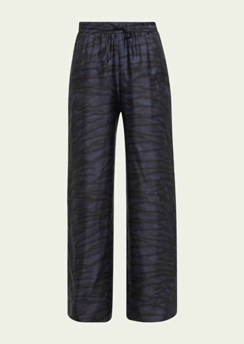 Stella McCartney Tiger Print Drawstring Wide Leg Silk Pajama Trousers