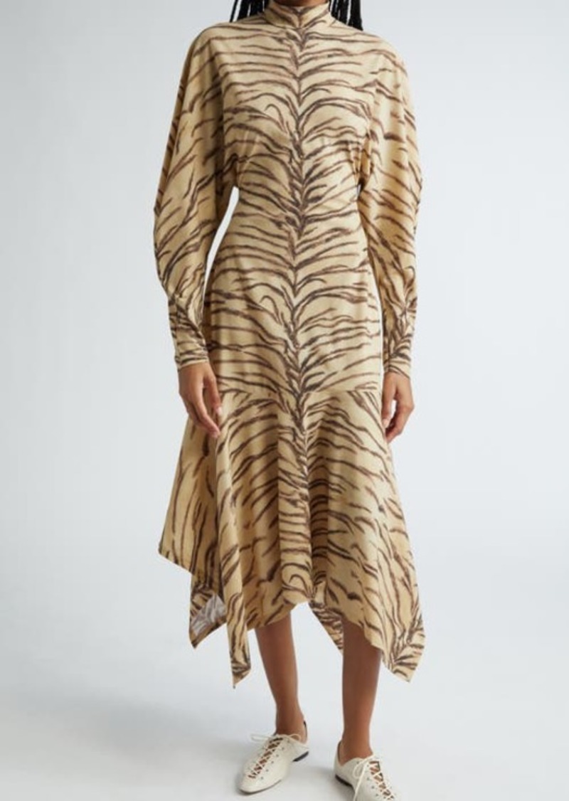Stella McCartney Tiger Stripe Long Sleeve Mock Neck Dress