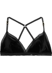 Stella Mccartney Woman Ally Indulging Lace-trimmed Velvet Soft-cup Triangle Bra Black