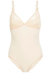Stella Mccartney Woman Amber Imagining Stretch-lace And Jersey Soft-cup Bodysuit Cream