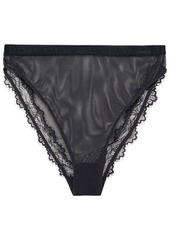 Stella Mccartney Woman Bea Treasuring Lace-trimmed Stretch-tulle High-rise Briefs Midnight Blue