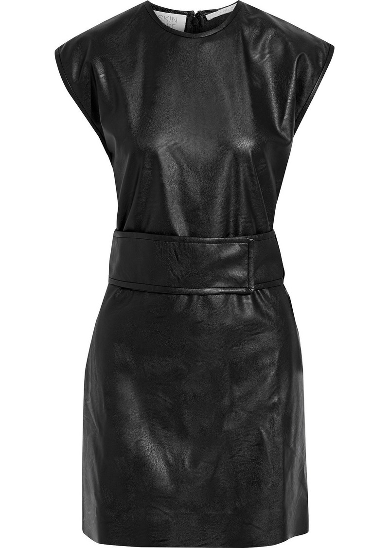 Stella Mccartney Woman Belted Faux Leather Mini Dress Black