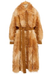 Stella Mccartney Woman Belted Paneled Faux Fur And Suede Coat Camel
