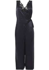 Stella Mccartney Woman Cropped Wrap-effect Lace-trimmed Silk-satin Jumpsuit Navy