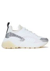 Stella Mccartney Woman Eclypse Glittered Faux Leather And Scuba Exaggerated-sole Sneakers White