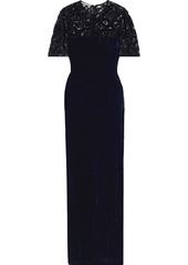 Stella Mccartney Woman Janelle Embellished Lace-paneled Cotton-blend Crushed-velvet Gown Black