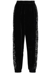 Stella Mccartney Woman Lace-paneled Crushed-velvet Track Pants Black