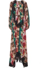 Stella Mccartney Woman Lace-trimmed Printed Silk Crepe De Chine Maxi Dress Black
