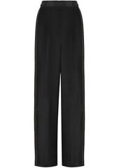 Stella Mccartney Woman Metallic-trimmed Silk Crepe De Chine Wide-leg Pants Black