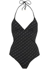 Stella Mccartney Woman Monogram Logo-print Halterneck Swimsuit Black