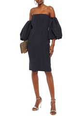 Stella Mccartney Woman Off-the-shoulder Gathered Cotton-blend Moire Dress Midnight Blue