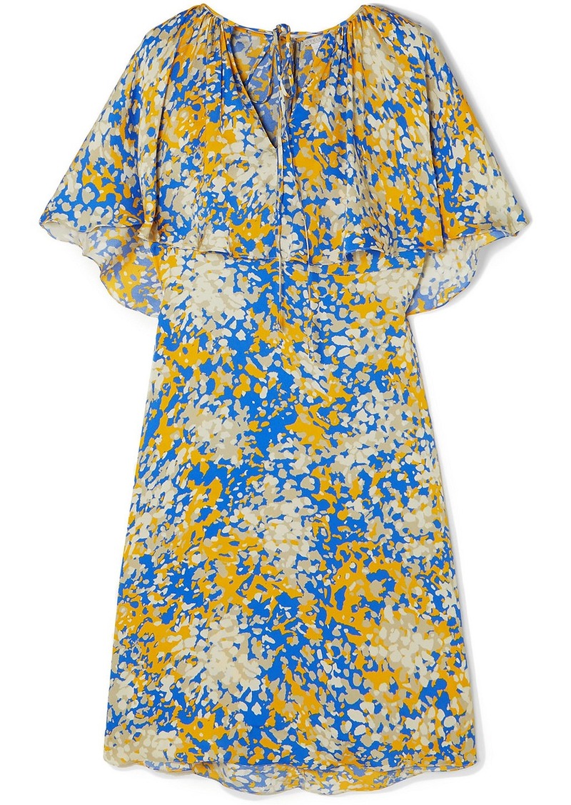 Stella Mccartney Woman Printed Cape-effect Satin-crepe Dress Blue
