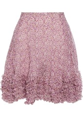 Stella Mccartney Woman Ruffle-trimmed Floral-print Silk-georgette Mini Skirt Lavender