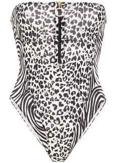 Stella McCartney - Zip-detailed printed bandeau swimsuit - Animal print - XS