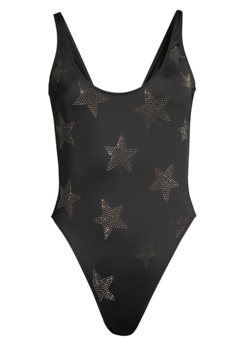 black studded one piece swimsuit