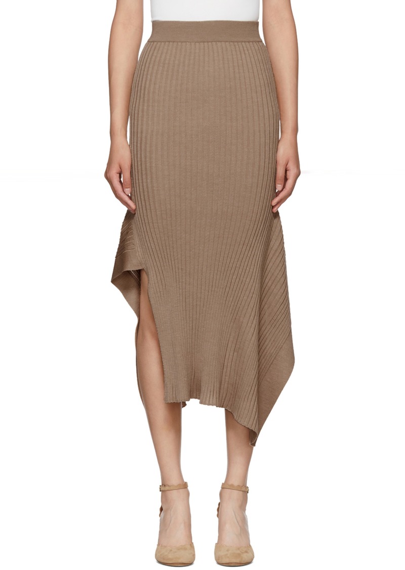 Stella McCartney Tan Rib Knit Asymmetric Flared Skirt | Skirts