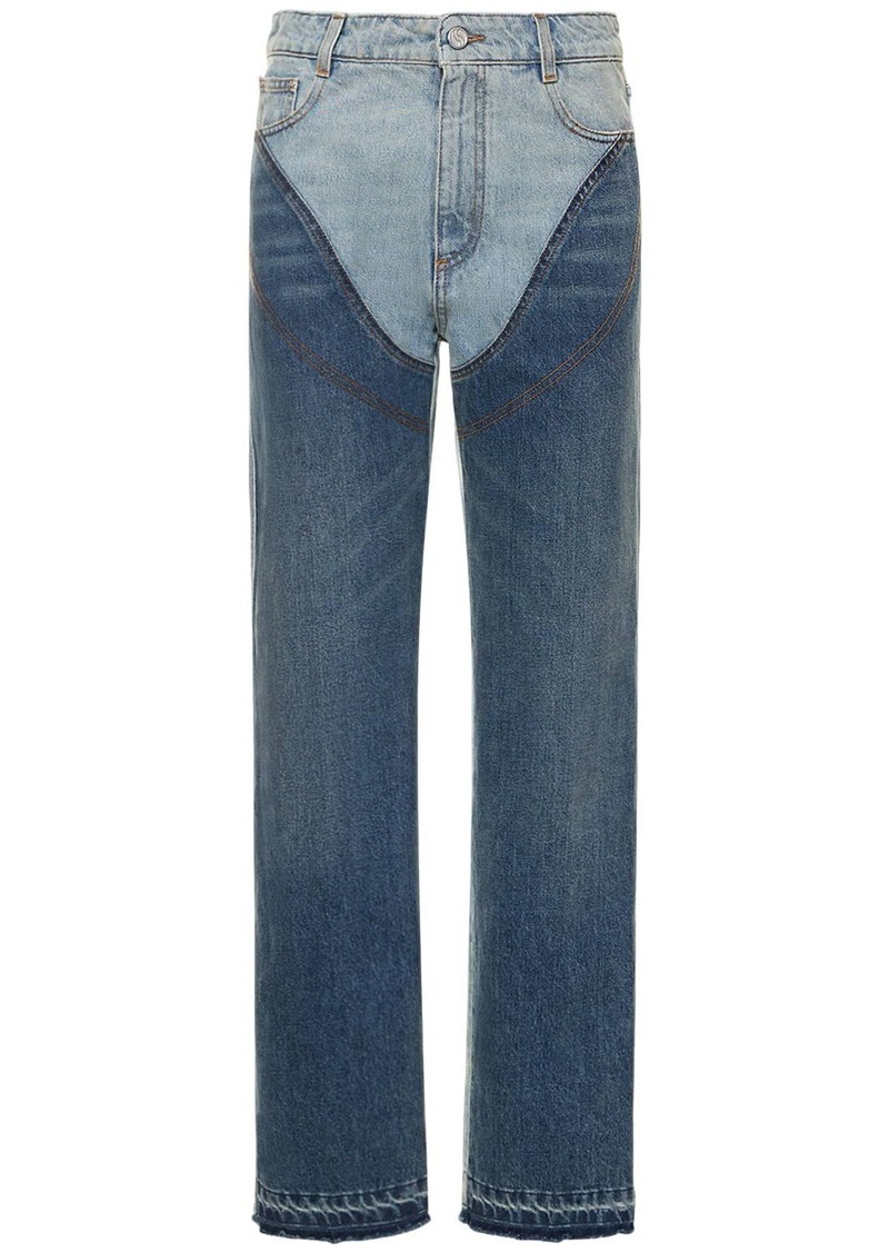 Stella McCartney Two Tone Cotton Denim Wide Leg Jeans