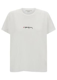 Stella McCartney White Crewneck T-Shirt with Embroidered Logo at the Front in Cotton Woman