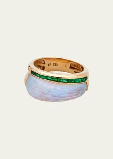Stephen Webster 18K Yellow Gold Ch2 Slimline Ring with Opalescent Quartz Crystal Haze and Emeralds