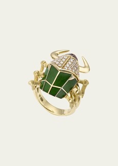Stephen Webster 18K Yellow Gold Toro Beetle Diamond and Red Garnet Ring with Green Enamel