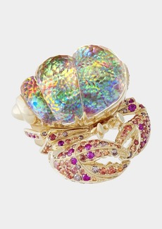 Stephen Webster No Regrets Hermit Crab Ring with Fire Opalescent Crystal Haze  Ruby  Sapphire and Brown Diamonds