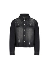 Steve Madden Little Girls Studded Distressed Dark Wash Denim Jacket - Black Wash