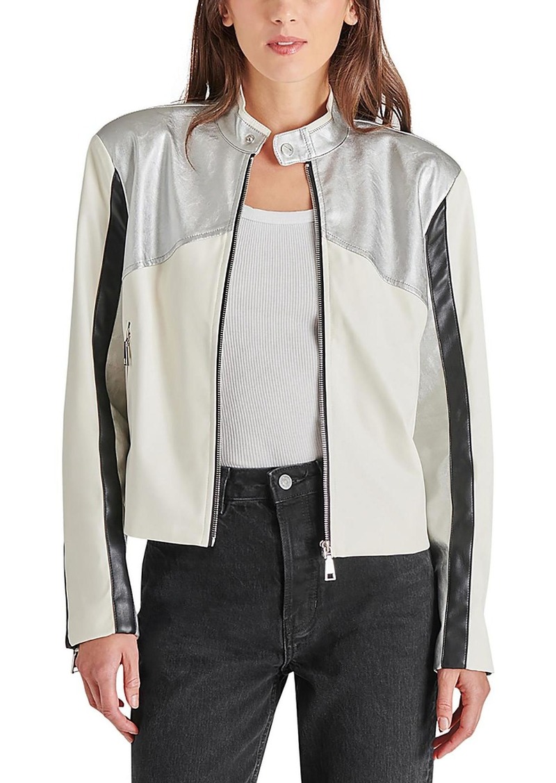 Steve Madden Helayna Womens Faux Leather Short Motorcycle Jacket