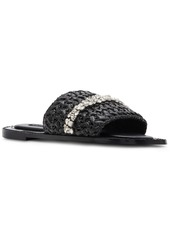 Jessica Rich x Steve Madden Starlight Raffia Slide Sandals - Natural Raffia/Rhinestone