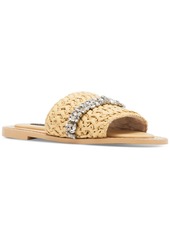 Jessica Rich x Steve Madden Starlight Raffia Slide Sandals - Natural Raffia/Rhinestone