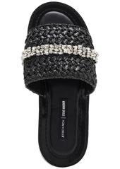 Jessica Rich x Steve Madden Starlight Raffia Slide Sandals - Black Raffia/Rhinestone