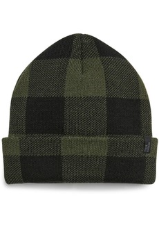 Steve Madden Mens Check Print Fitted Beanie Hat