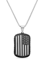 Steve Madden Reinforcements Stainless Steel American Flag Leather Border Dog Tag Box Chain Necklace