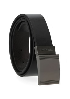 Steve Madden 35mm Cut Edge Plaque Buckle Belt - BLACK/BROWN