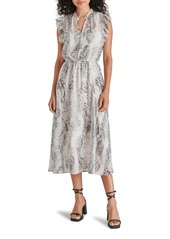 Steve Madden Allegra Snakeskin Print Ruffle Chiffon Midi Dress