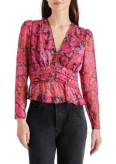 Steve Madden Azura Floral Metallic Stripe Chiffon Top