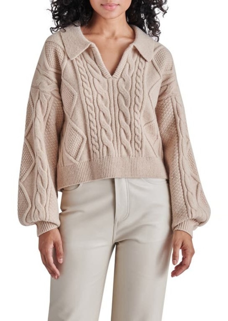 Steve Madden Cay Johnny Collar Cable Knit Sweater