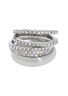 Steve Madden Faux Stone Pave Ring Set - Crystal, Rhodium