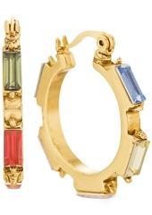 Steve Madden Gold-Tone Medium Multicolor Rectangle Crystal Hoop Earrings, 1.12"