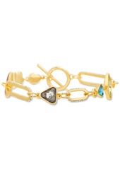 Steve Madden Gold-Tone Multicolor Rhinestone Large Link Bracelet