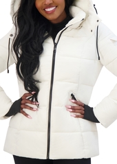 Steve Madden Juniors' Faux-Fur-Lined Hooded Puffer Coat - Cream