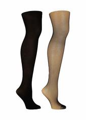 Steve Madden Legwear Women's 2PK Fishnet and Solid Opaque Tights SM42400  ML