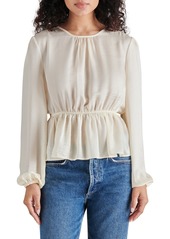 Steve Madden Long Sleeve Washed Satin Peplum Top in Ivory at Nordstrom Rack