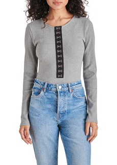 Steve Madden Maila Long Sleeve Stretch Cotton Bodysuit in Heather Grey at Nordstrom Rack